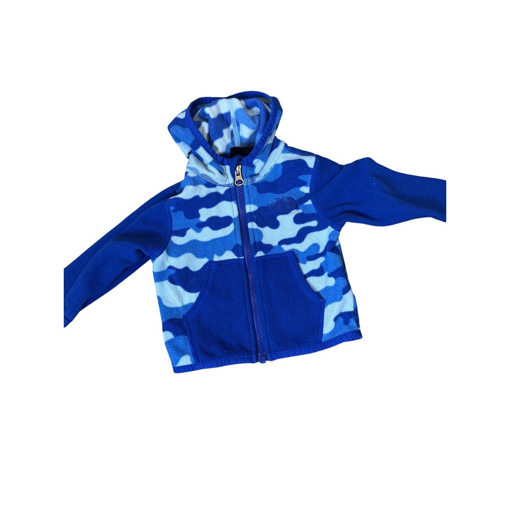 The North Face Jacket Infant 3-6 Months‎ Blue Camo Fleece Soft Full Zip Hooded